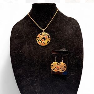 Set Brighton FRANCESCA Gold Crystal Coral Red Flowers Necklace & Earrings